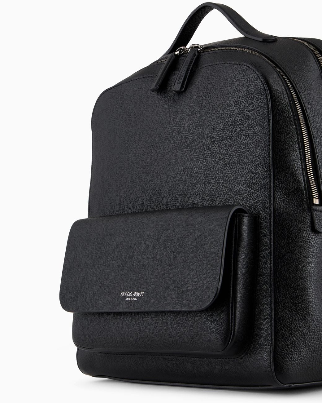 Giorgio Armani Black Round Leather Backpack for men