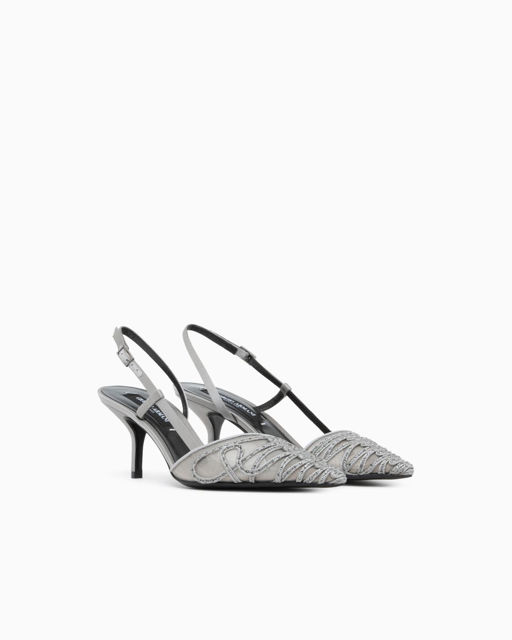 Giorgio Armani White Decollete Shoe Leather And Mesh With Satin And Rhinestones