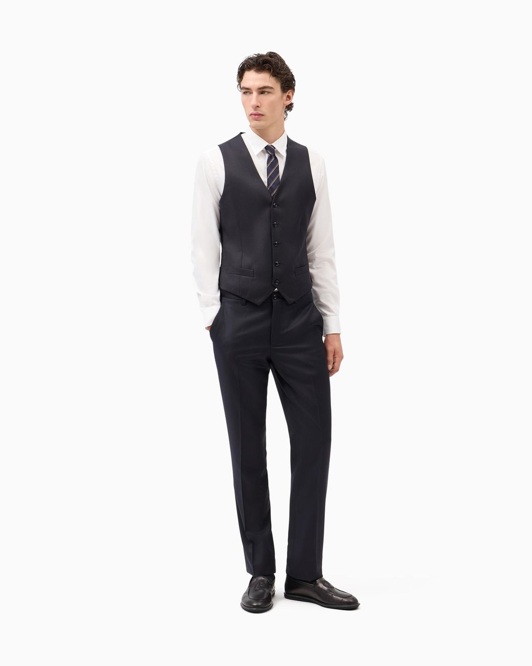 Giorgio Armani Blue Single-Breasted Pinstripe Vest for men