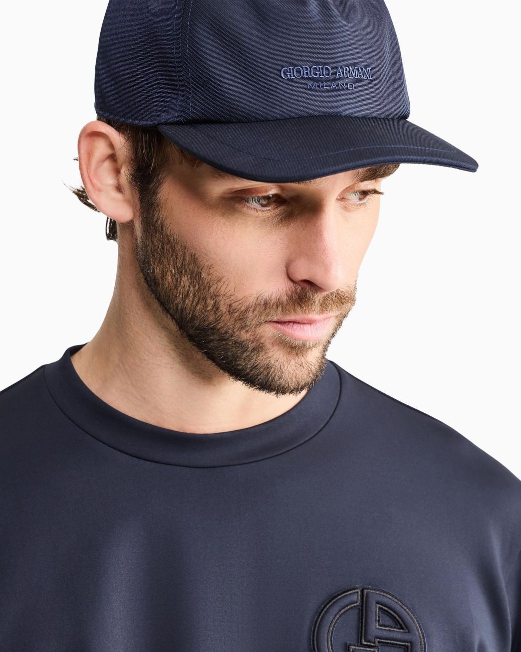 Giorgio Armani Blue Technical Fabric Baseball Cap With Leather Logo for men