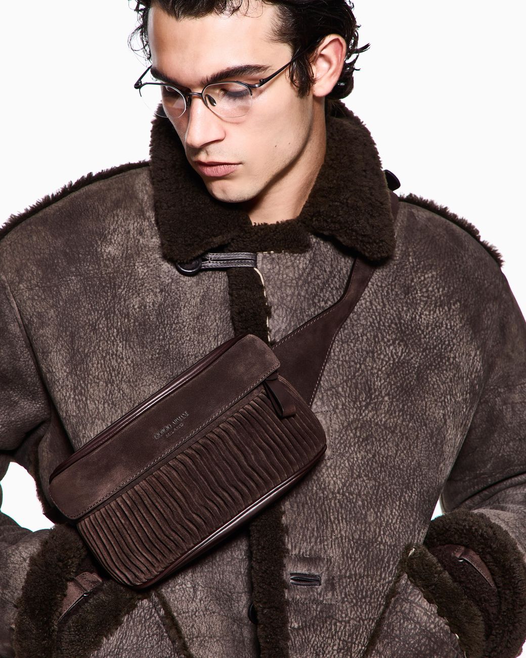 Giorgio Armani Brown Blouson Jacket Regular Fit Shearling for men