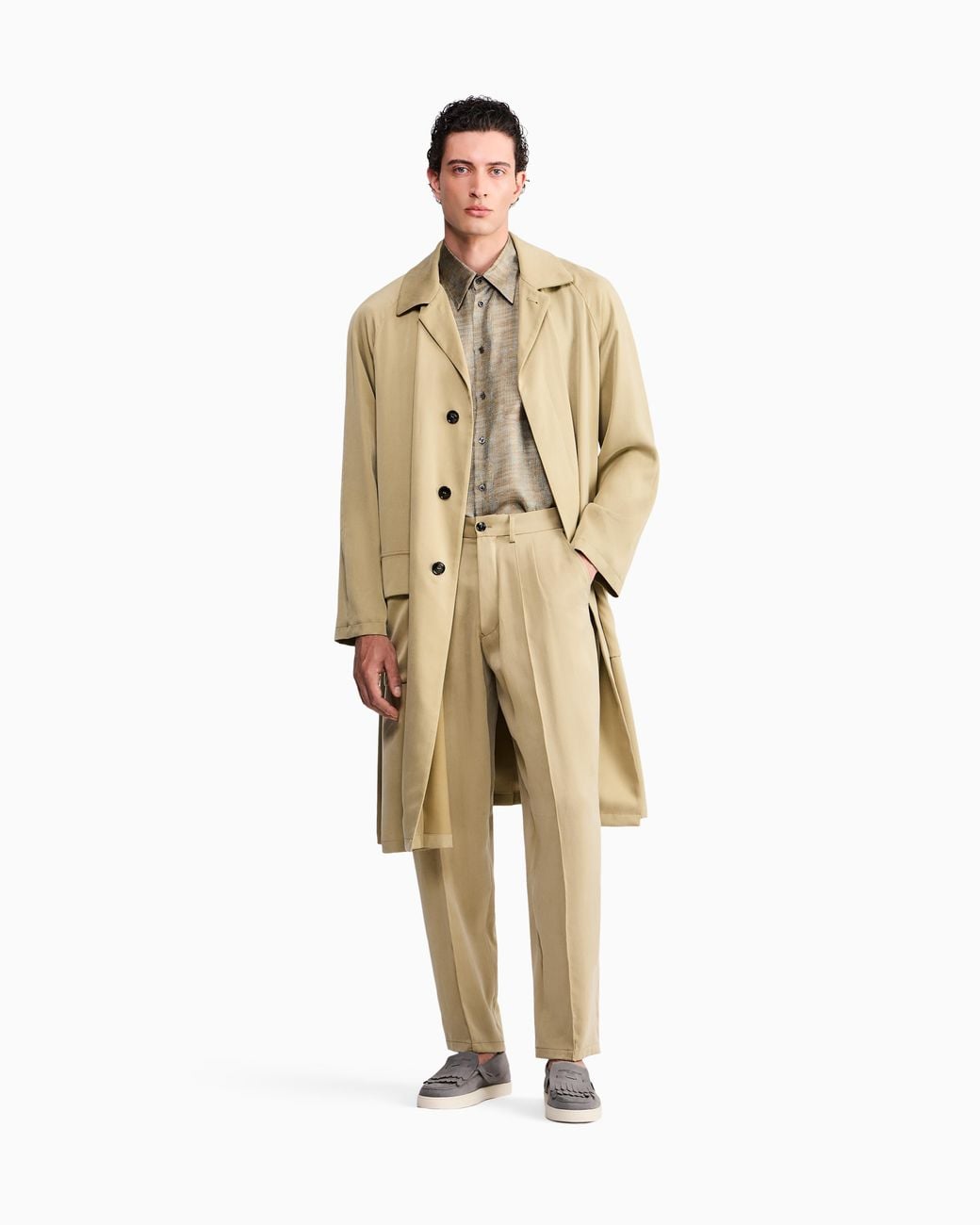 Giorgio Armani Natural Trench Coat Oversized Fit Washed Lyocell Poplin for men