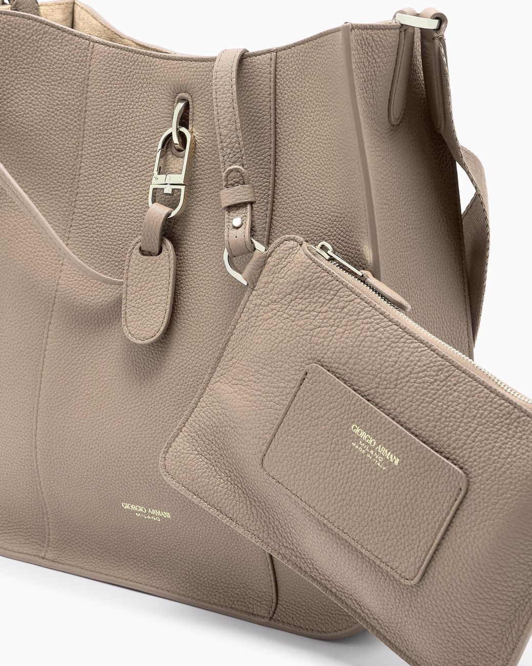 Giorgio Armani Natural Pebbled Leather Shoulder Bag