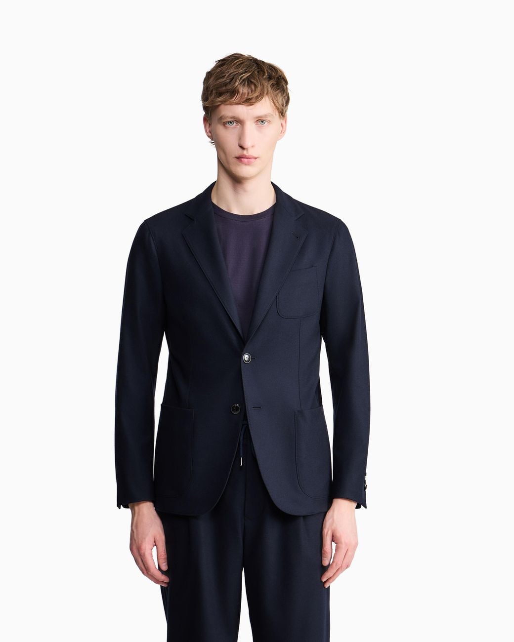 Giorgio Armani Blue Unlined Single-Breasted Stretch Cashmere Jacket With Two Buttons for men