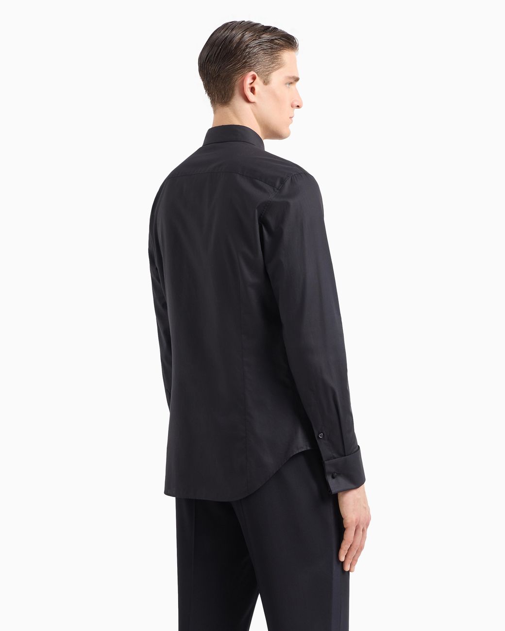 Giorgio Armani Blue Cotton Tuxedo Shirt With Pleated Detail for men