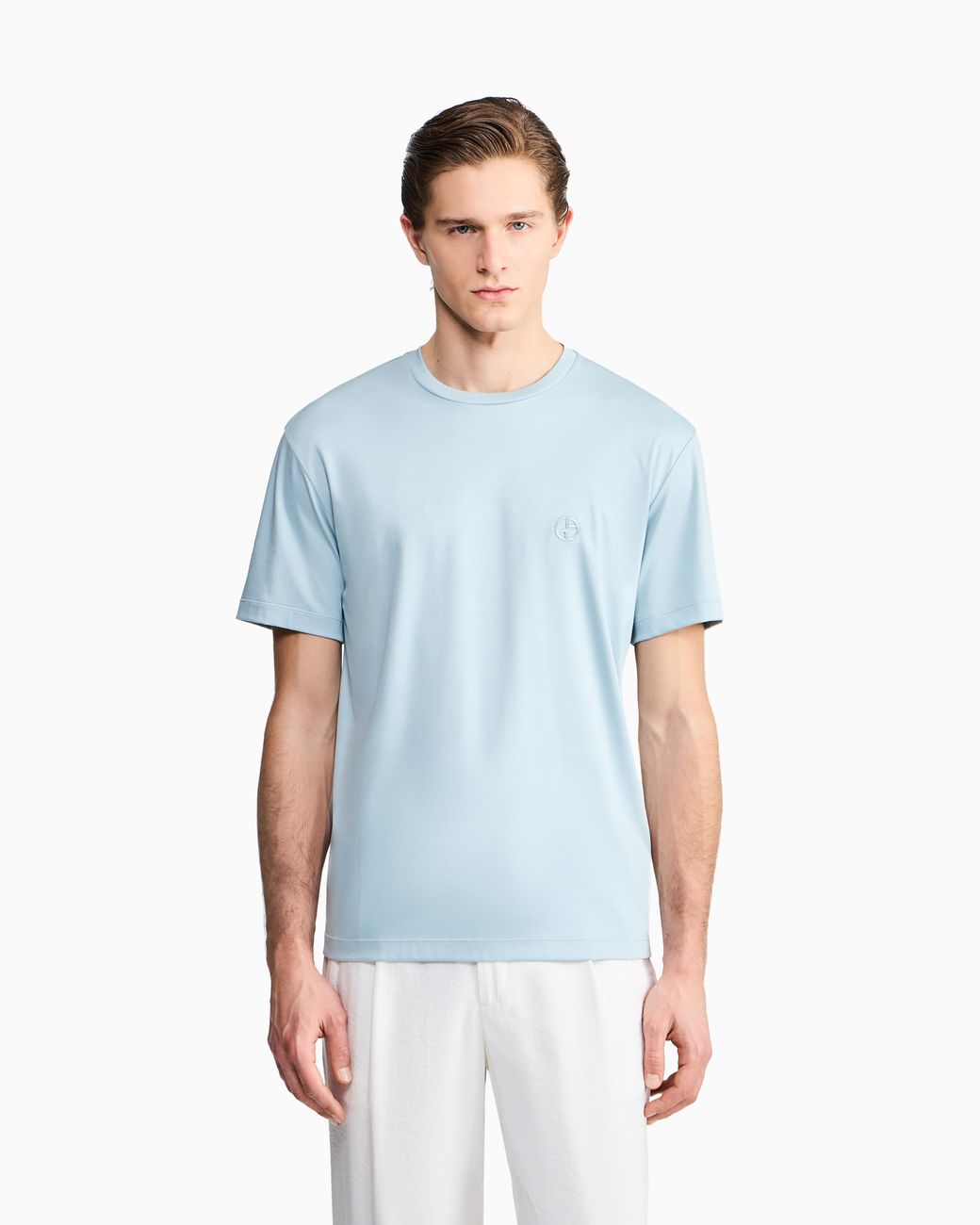 Giorgio Armani Blue Short-Sleeve Cotton Interlock T-Shirt With Logo for men