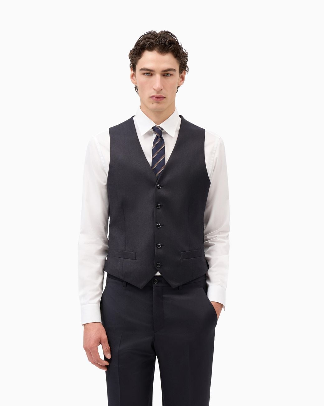 Giorgio Armani Blue Single-Breasted Pinstripe Vest for men
