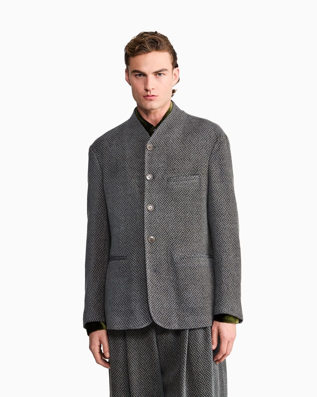 Giorgio Armani Gray Blazer One Shot Wool Chenille Geometric Design for men
