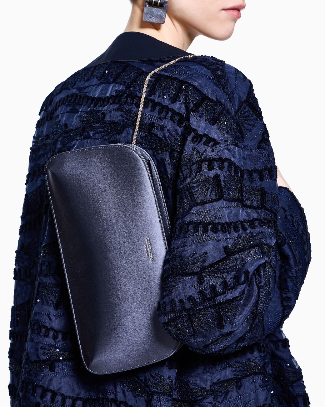 Giorgio Armani Blue Satin Horizontal La Prima Clutch Bag