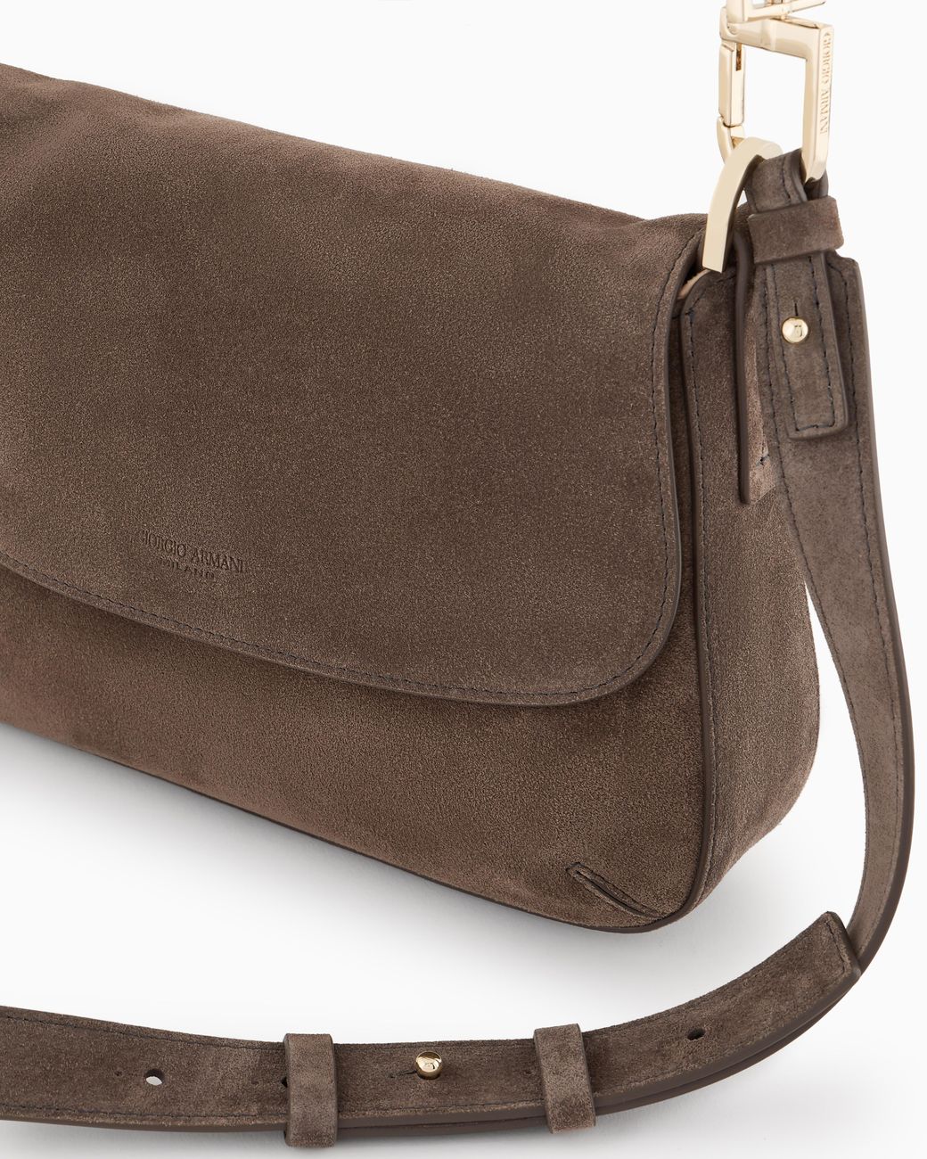 Giorgio Armani Brown Suede Bag With Flap And Crossbody Strap