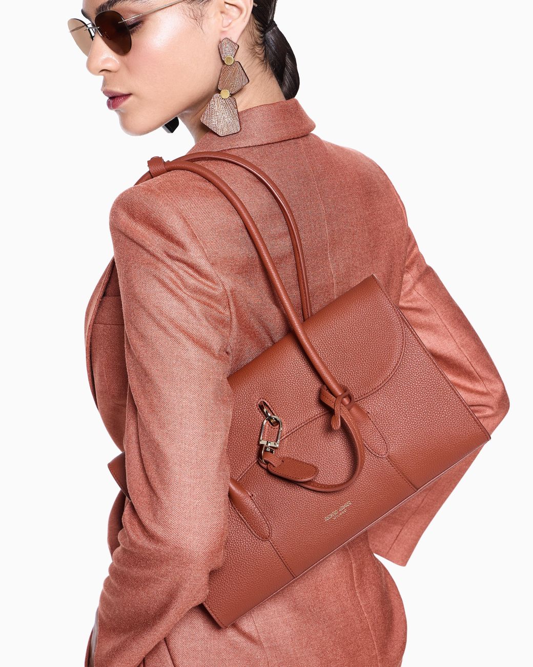 Giorgio Armani Red Small Pebbled Leather Shoulder Bag