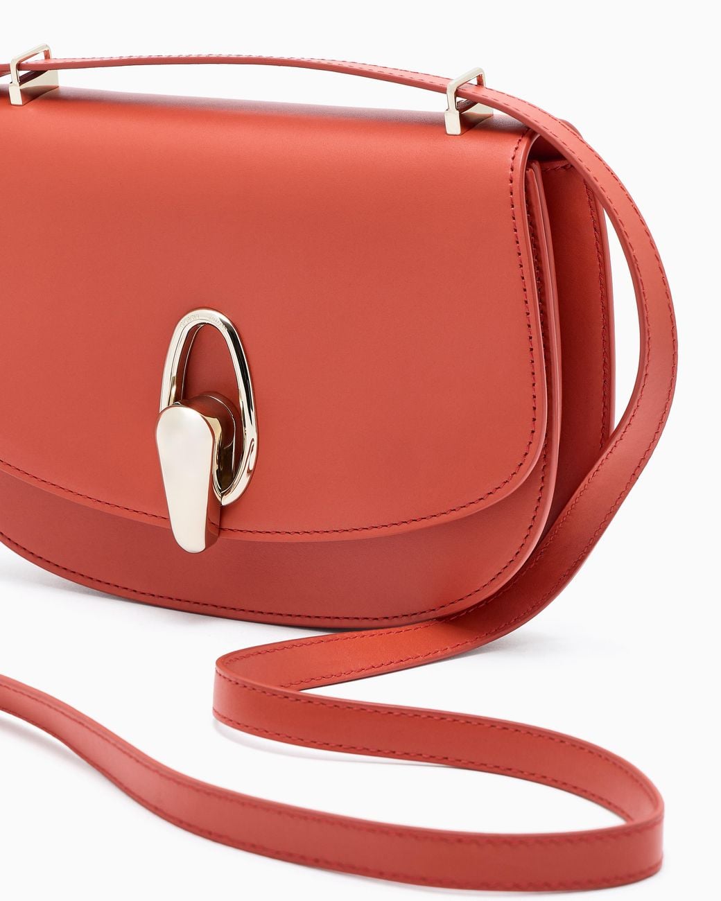 Giorgio Armani Red Smooth Leather Shoulder Bag With Metal Clasp