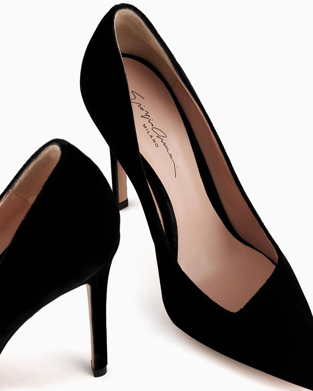 Giorgio Armani Black Velvet Court Shoes With An Asymmetric Top Line