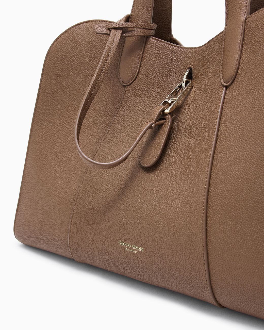 Giorgio Armani Brown Large Pebbled Leather Tote Bag