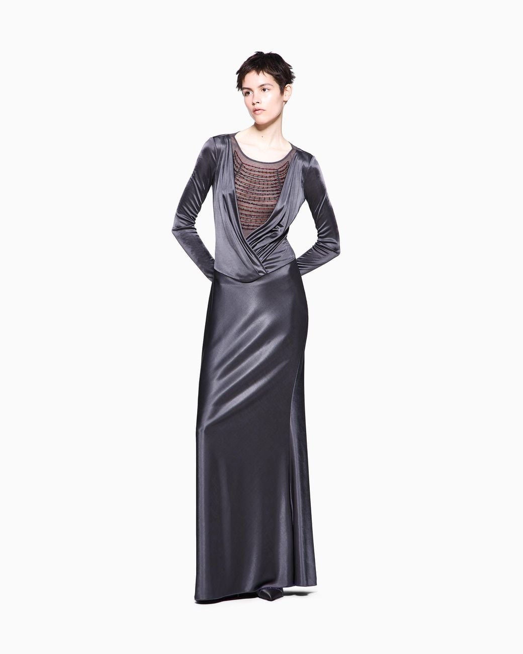 Giorgio Armani Blue Shiny Viscose Jersey Long Dress