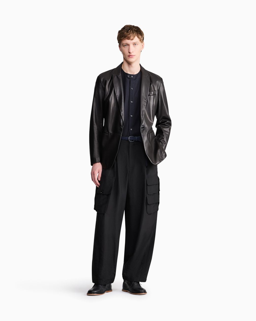 Giorgio Armani Black Cotton Seersucker Shirt for men