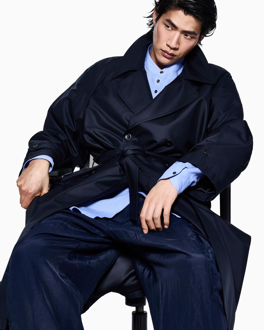 Giorgio Armani Blue Viscose And Linen Canvas Cargo Trousers for men