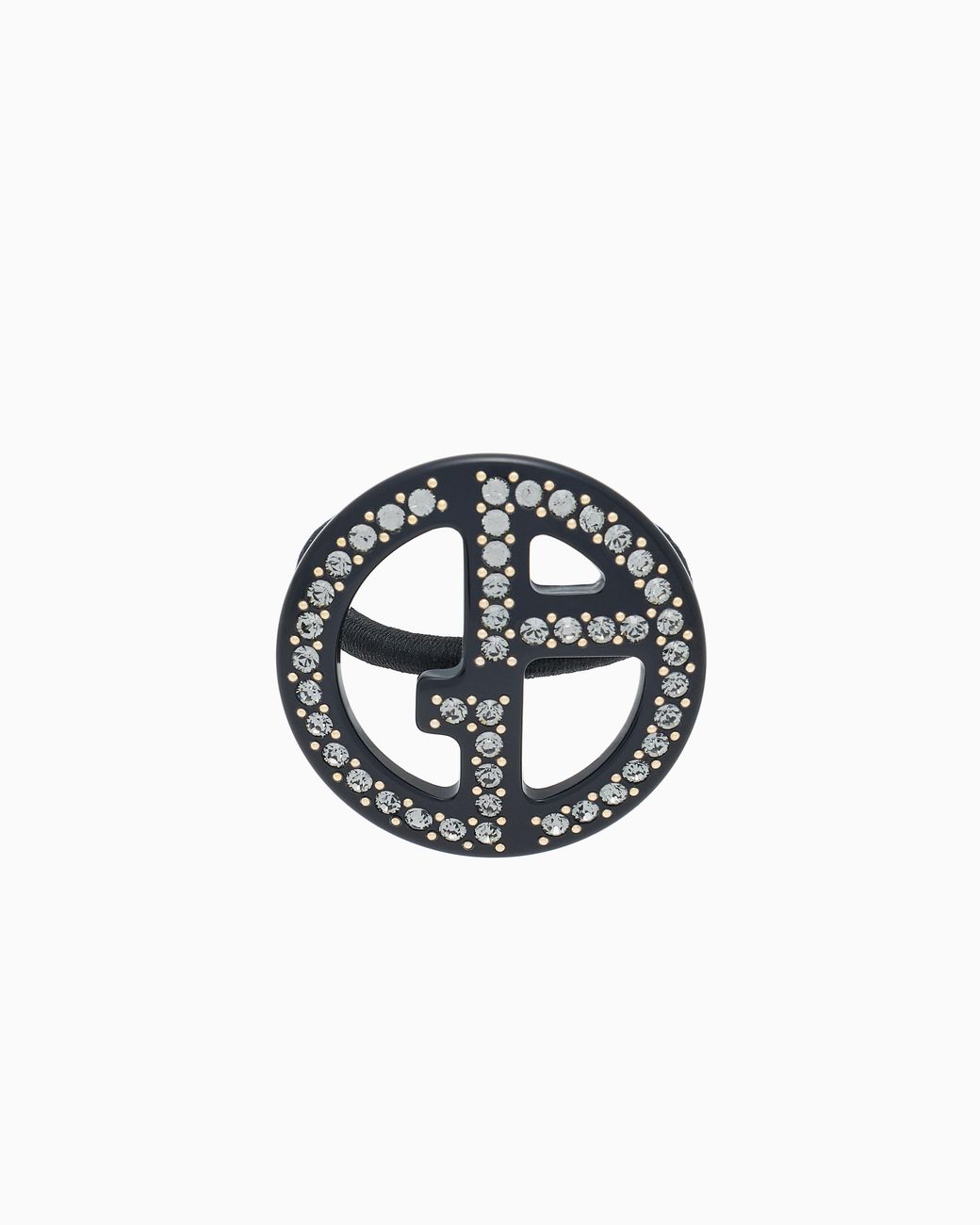 Giorgio Armani Black Scrunchie With Oversized Crystal Logo