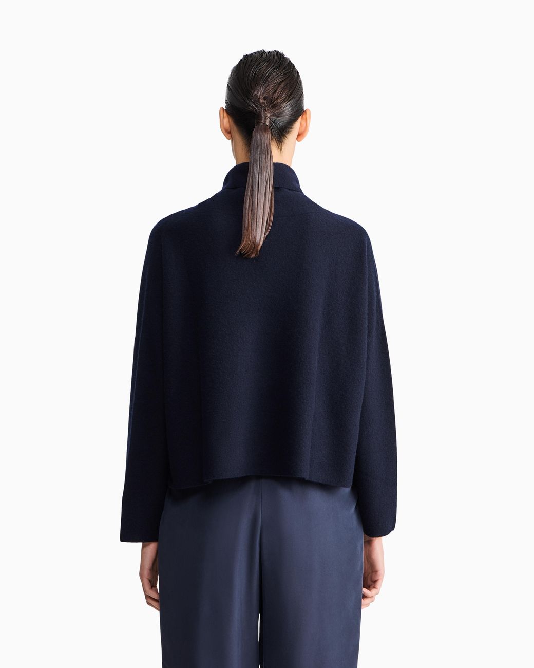 Giorgio Armani Blue Sweater Regular Fit Pure Cashmere Volcano Collar