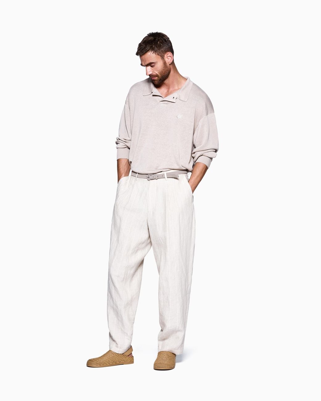 Giorgio Armani White Double-Pleat Linen Trousers for men