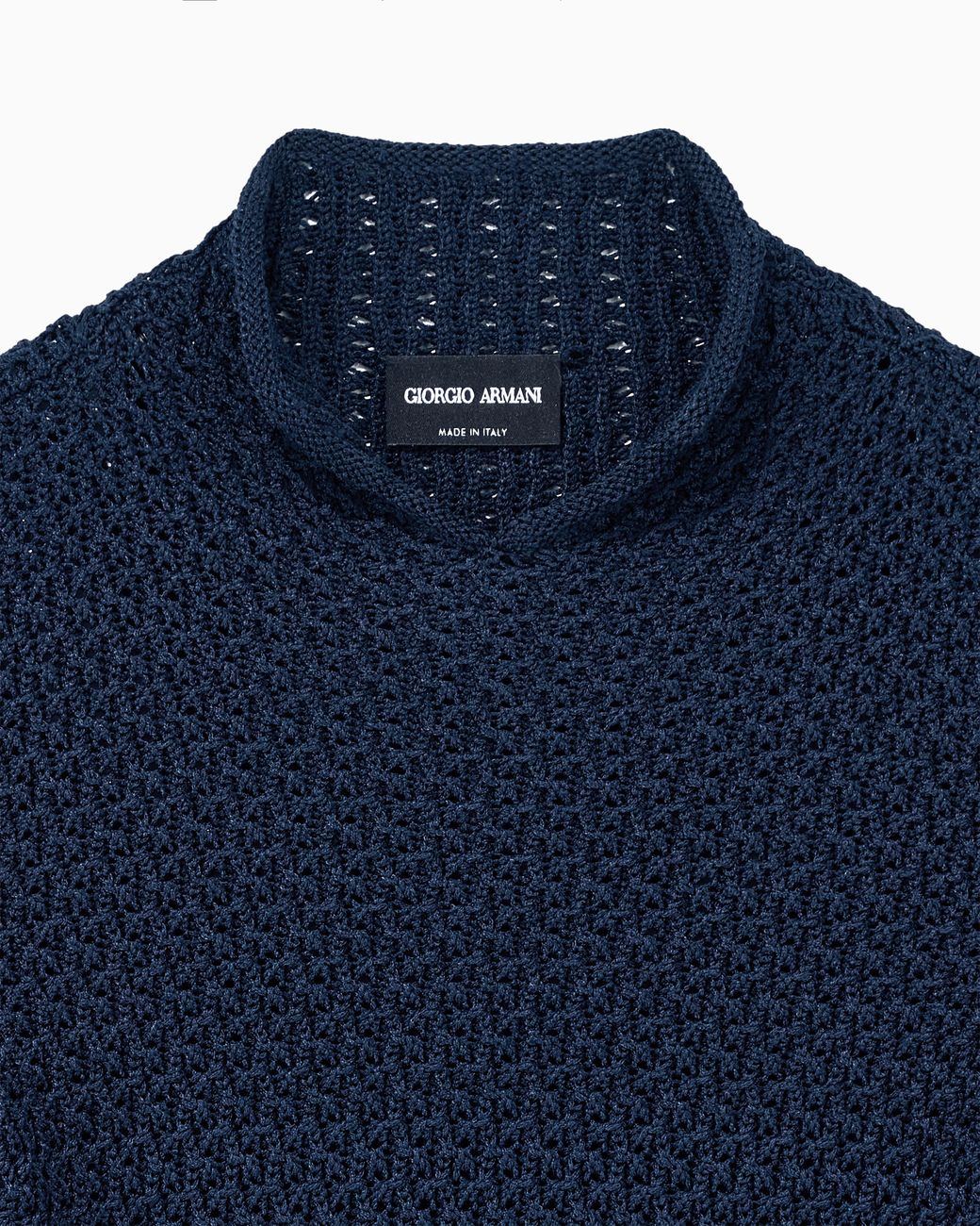 Giorgio Armani Blue Slim Fit Short Sleeve Viscose Sweater With Honeycomb Effect
