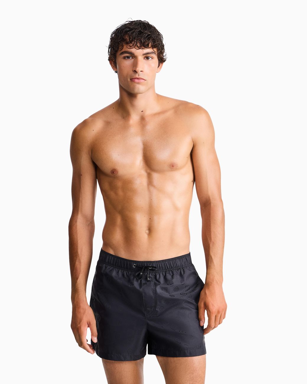 Giorgio Armani Black Monogram Swim Trunks for men