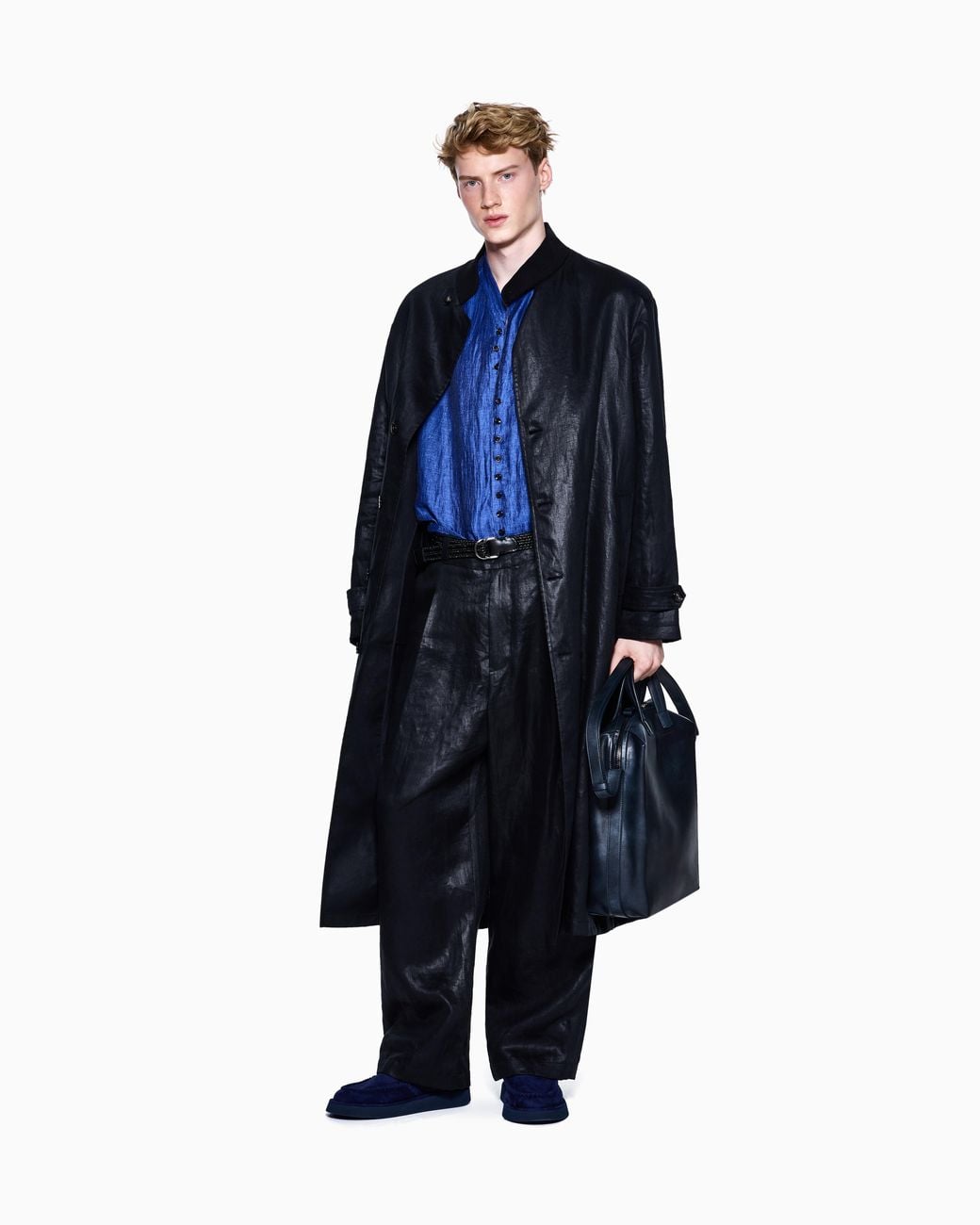 Giorgio Armani Blue Single-Pleat, Linen-Canvas Trousers for men