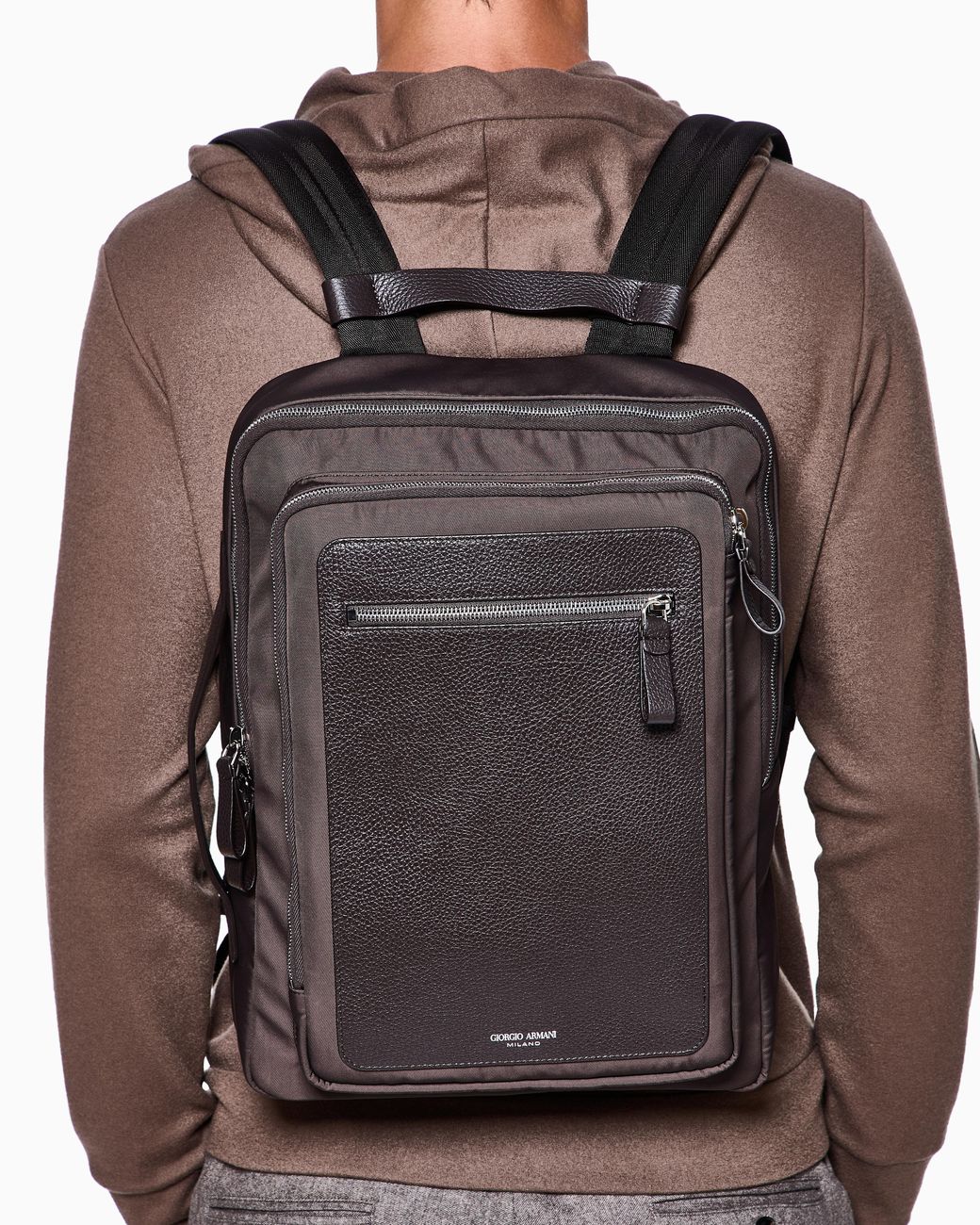Giorgio Armani Gray Nylon And Pebbled-Leather Backpack for men