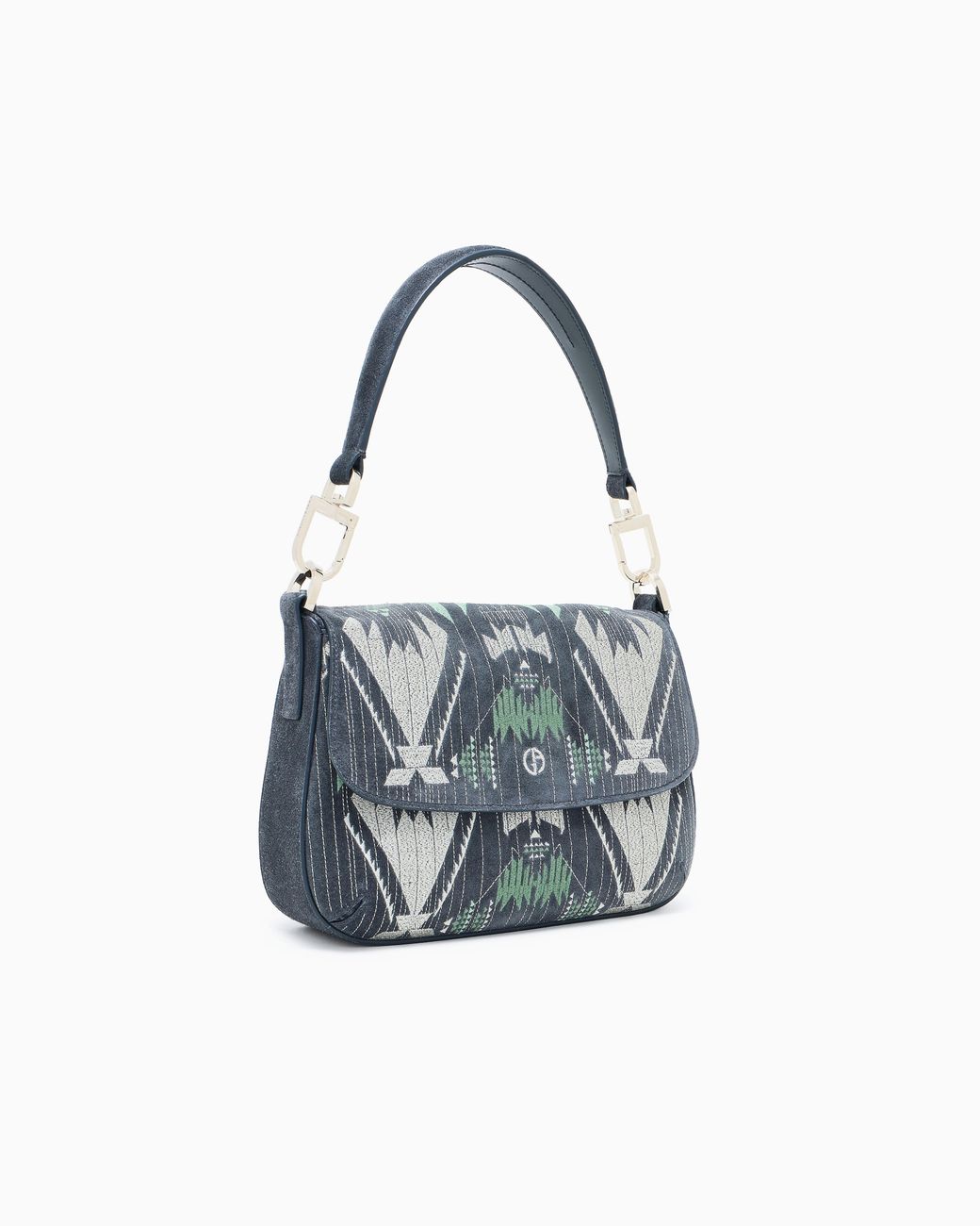 Giorgio Armani Blue Small La Prima Soft Embroidered Suede Bag