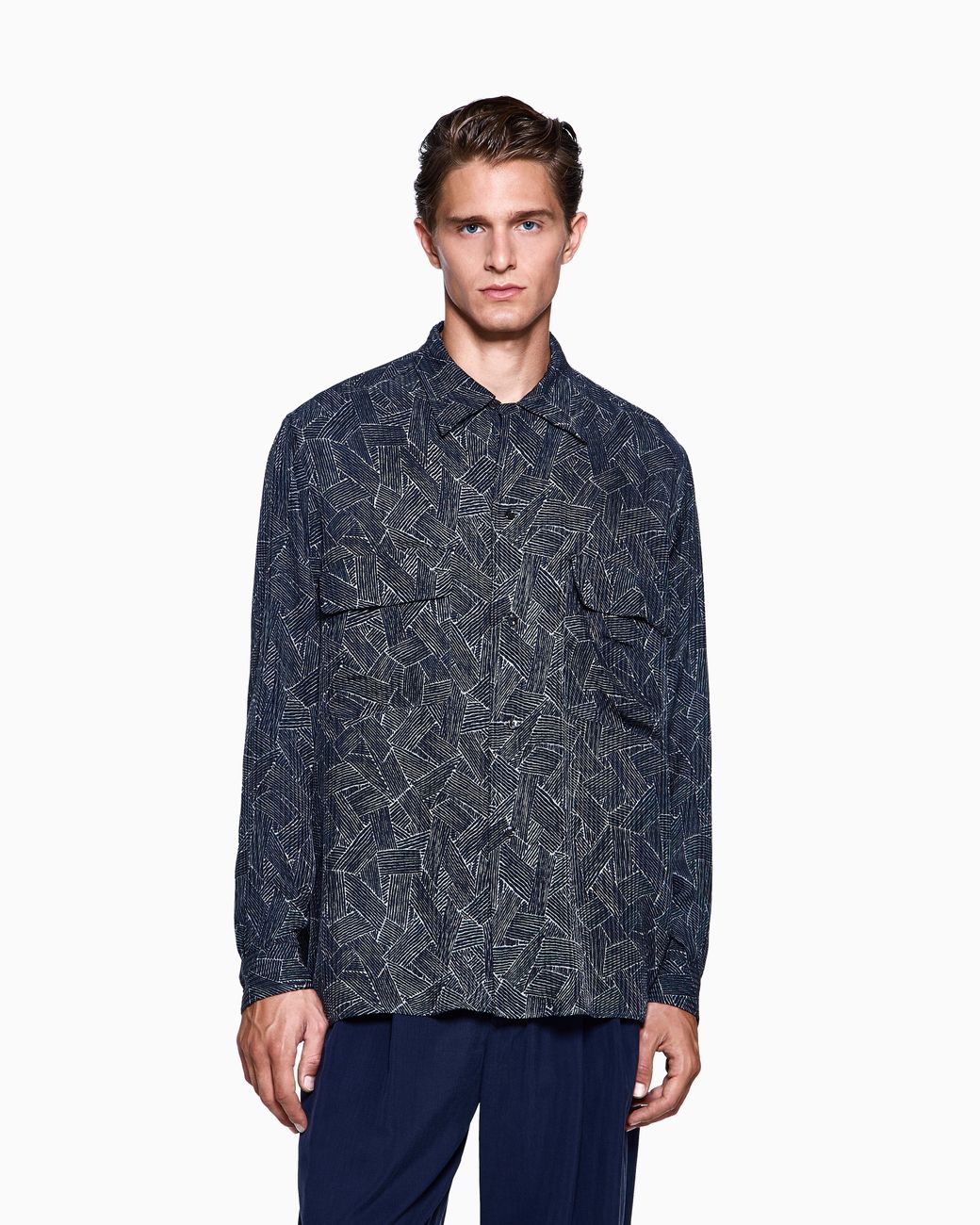 Giorgio Armani Blue Viscose And Silk Shirt With Pockets for men