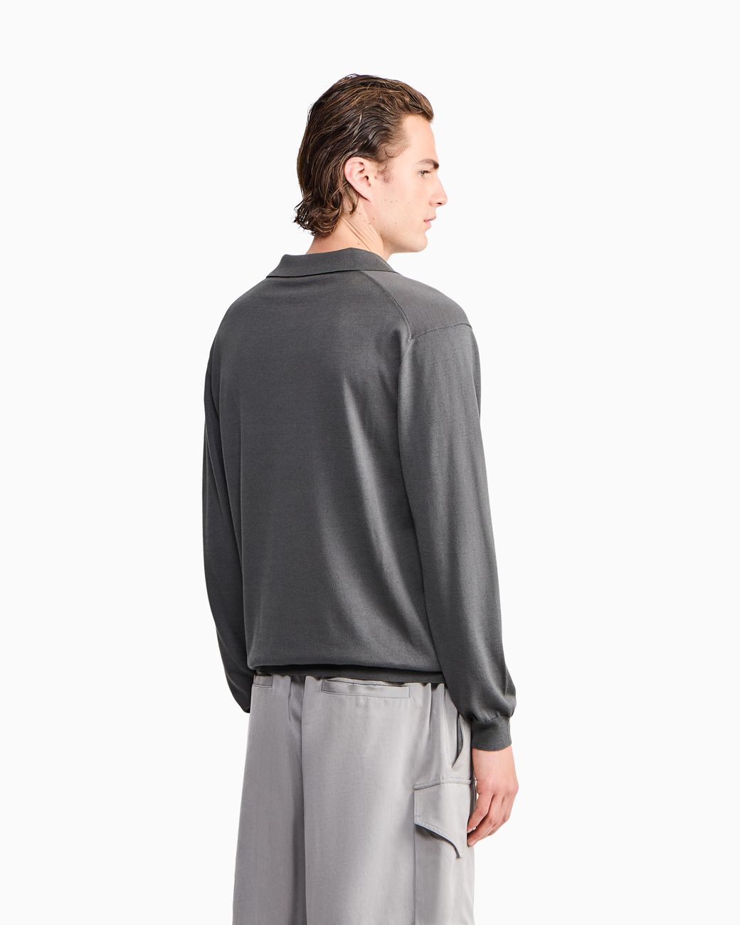 Giorgio Armani Gray Sweater Regular Fit Plain Knit Silk And Cotton Blend for men