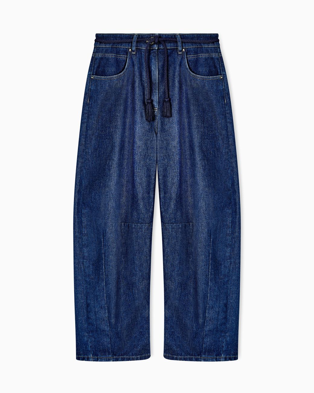 Giorgio Armani Blue Five-Pocket, Stretch Cotton-Denim Trousers With Belt Denim Collection