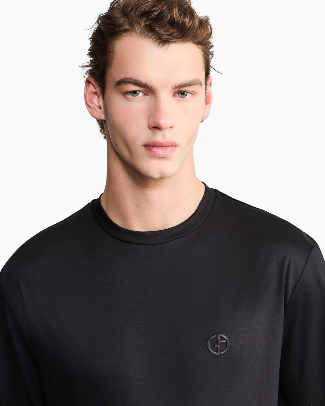 Giorgio Armani Black Short-Sleeve Cotton Interlock T-Shirt With Logo for men