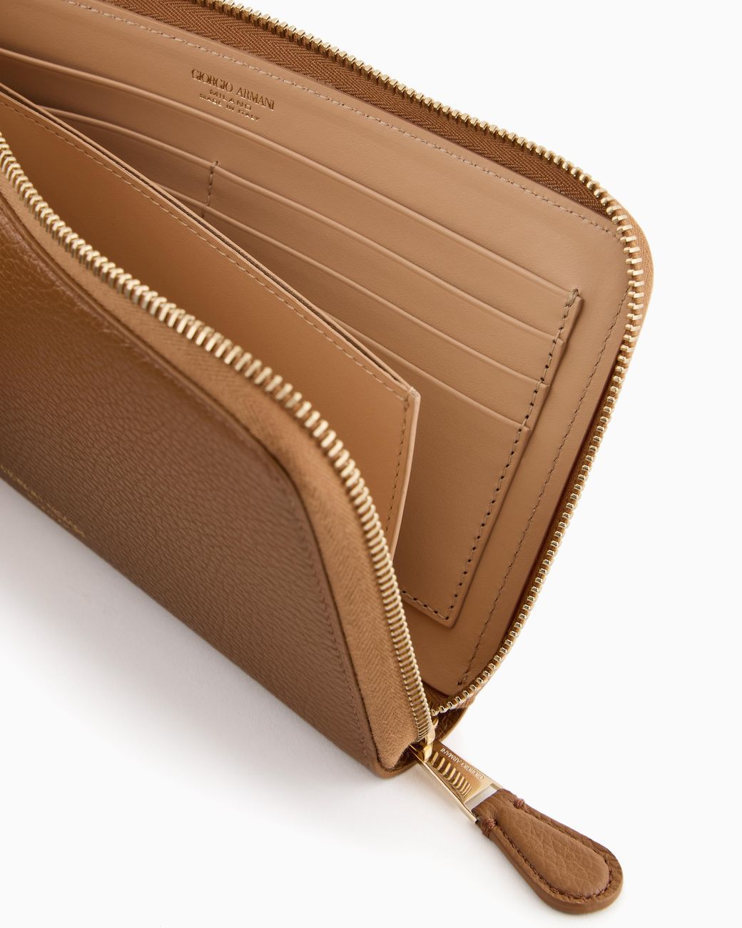 Giorgio Armani Brown Pebbled Leather Wallet With Wraparound Zip