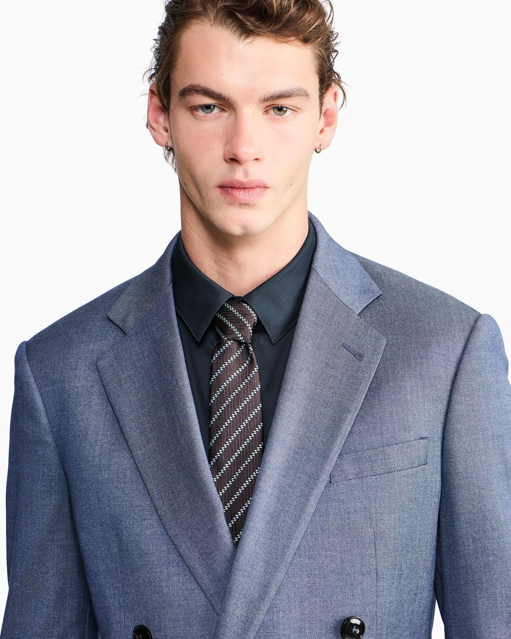 Giorgio Armani Blue Soho Line Double-Breasted Denim-Effect Cashmere And Stretch Cotton Suit for men