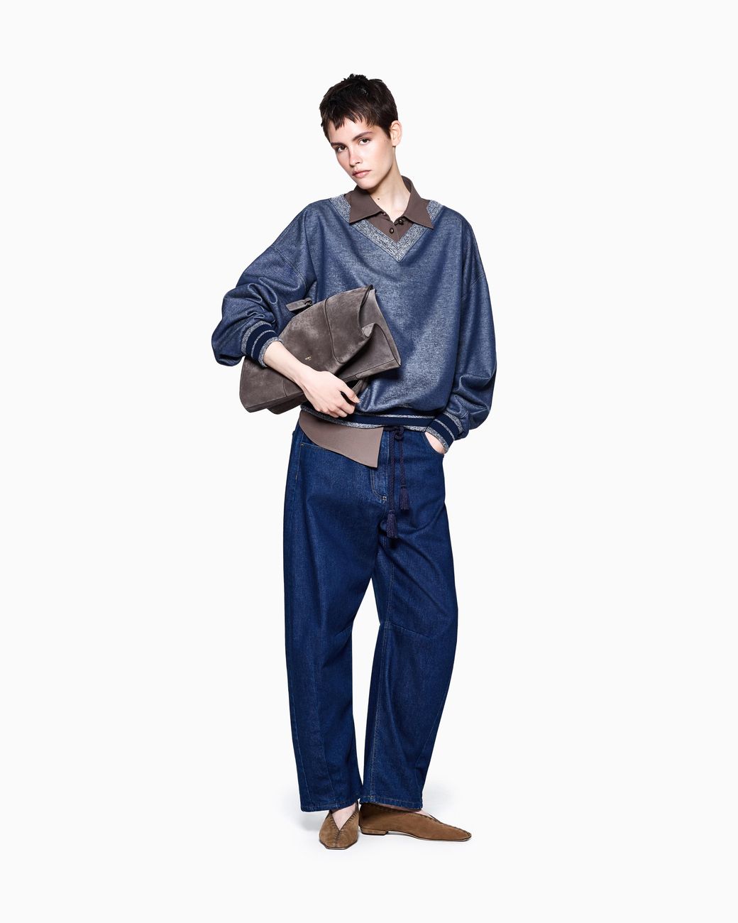 Giorgio Armani Blue Five-Pocket, Stretch Cotton-Denim Trousers With Belt Denim Collection