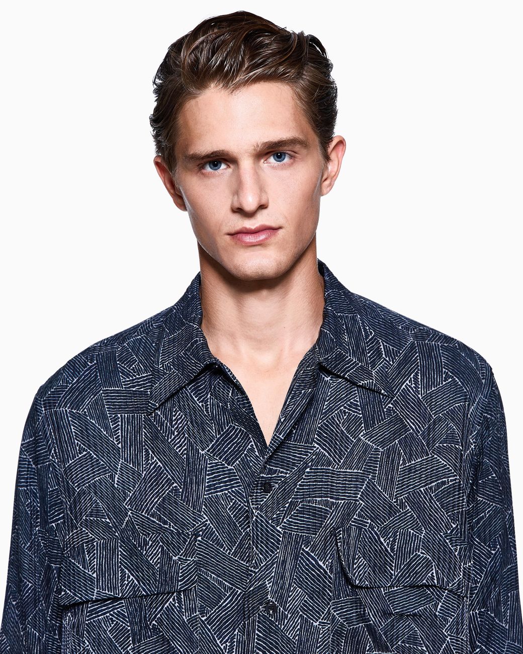 Giorgio Armani Blue Viscose And Silk Shirt With Pockets for men