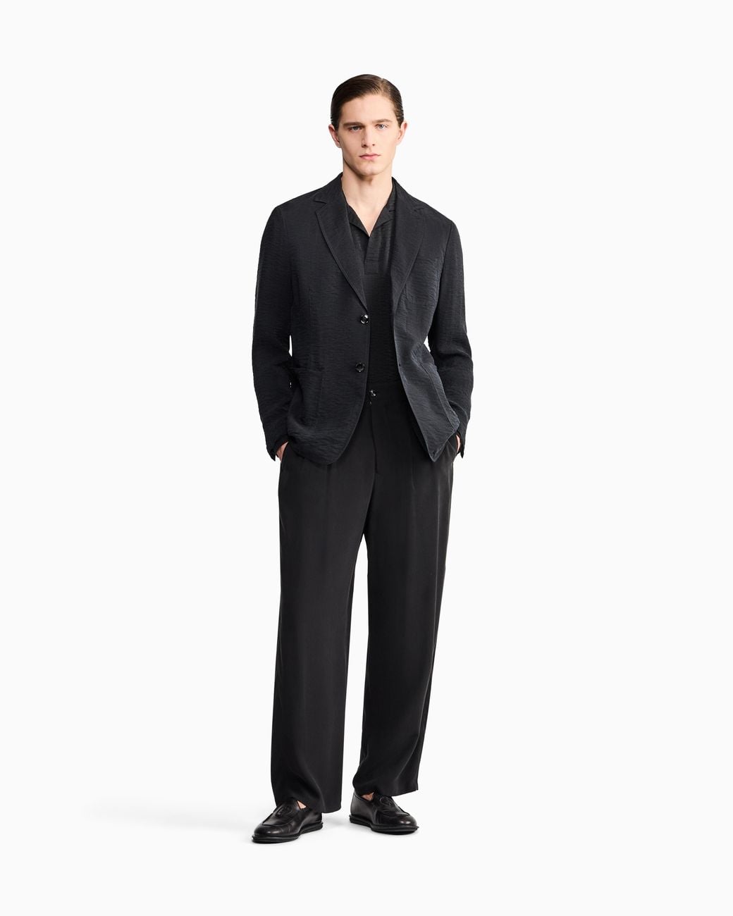 Giorgio Armani Black Jacquard Polo for men