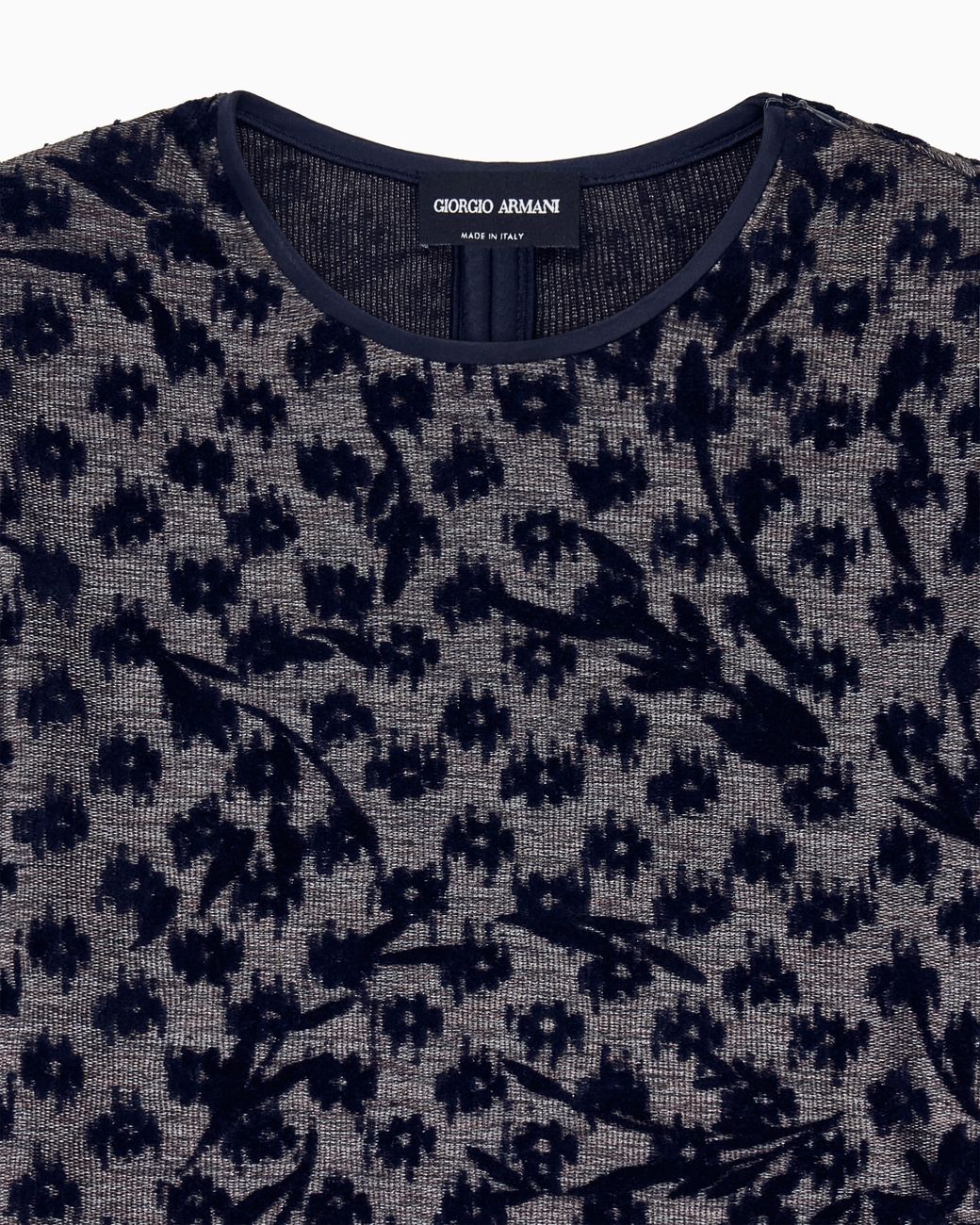 Giorgio Armani Blue Crew-Neck Jacquard Jersey Top With Geometric Floral Motif