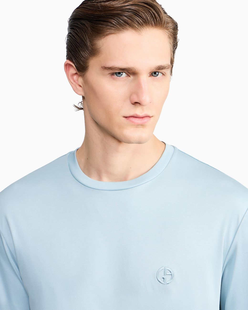 Giorgio Armani Blue Short-Sleeve Cotton Interlock T-Shirt With Logo for men