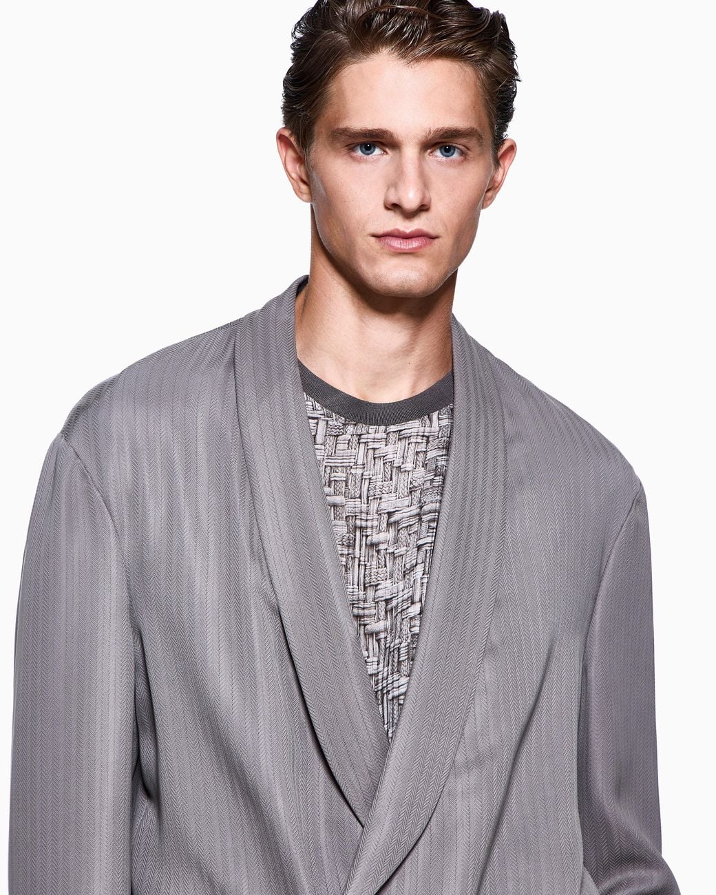 Giorgio Armani Gray Cupro Chevron Double-Breasted Suit for men