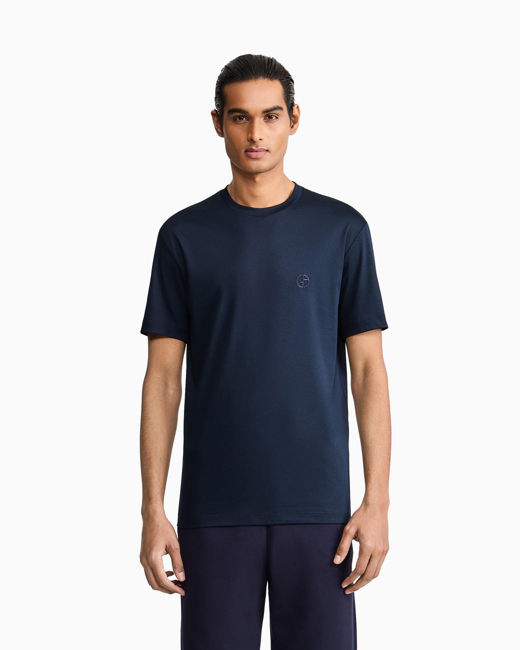 Giorgio Armani Blue Short-Sleeve Cotton Interlock T-Shirt With Logo for men