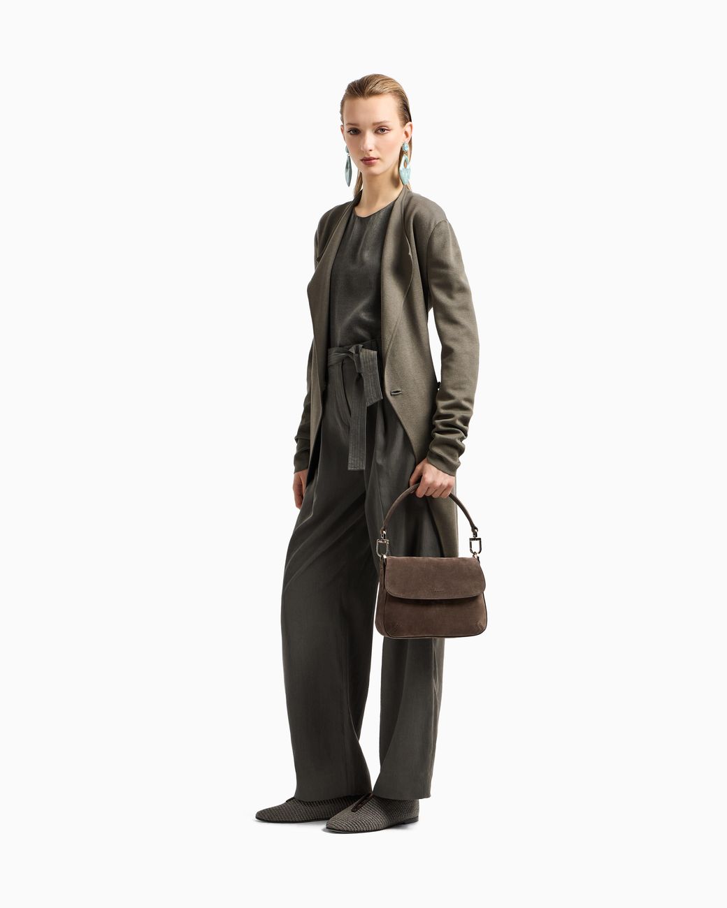Giorgio Armani Brown Suede Bag With Flap And Crossbody Strap