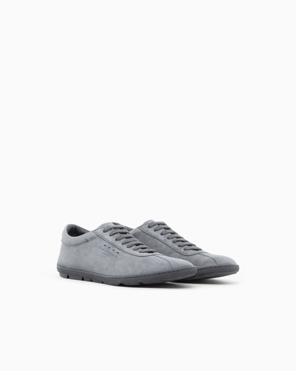 Giorgio Armani White Low-Top Suede Lace-Up Sneakers With Rubber Sole for men