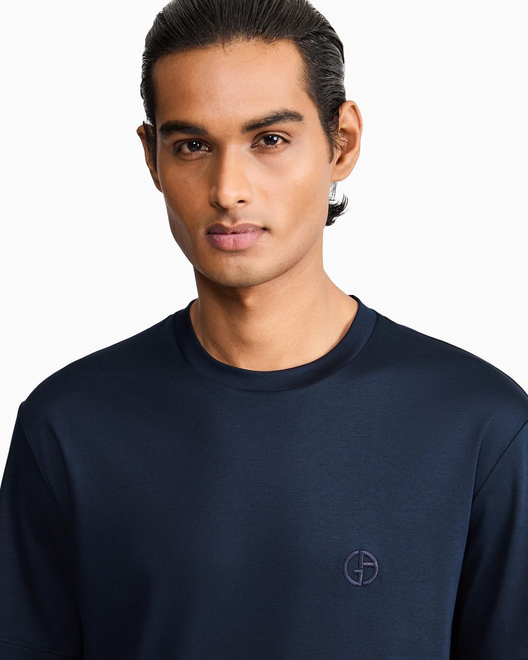 Giorgio Armani Blue Short-Sleeve Cotton Interlock T-Shirt With Logo for men