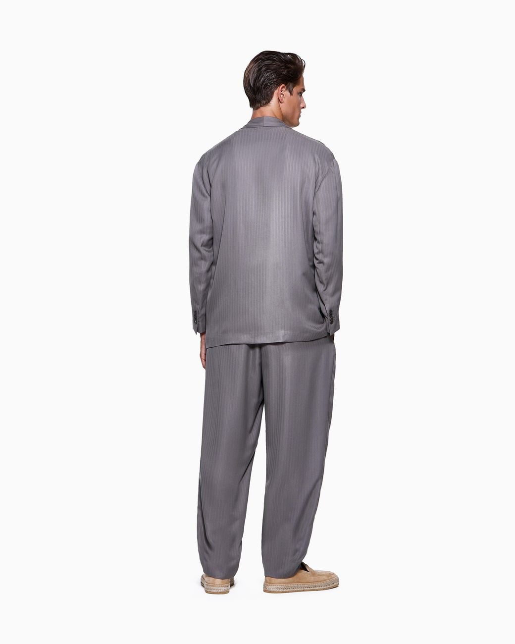 Giorgio Armani Gray Cupro Chevron Double-Breasted Suit for men