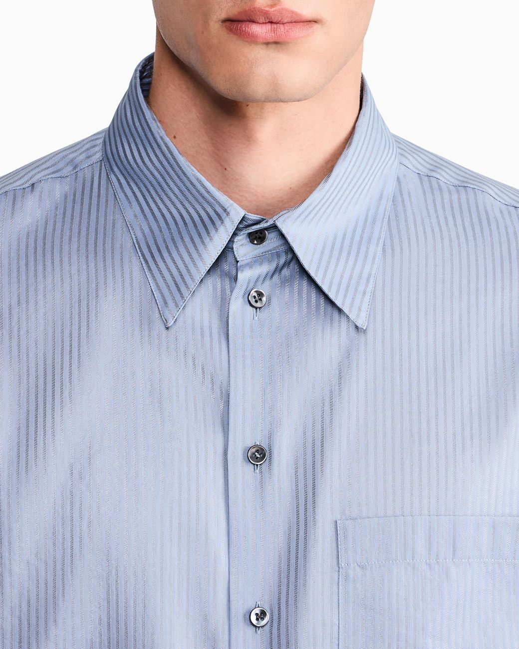Giorgio Armani Blue Striped Cotton And Silk Shirt With Chest Pocket for men