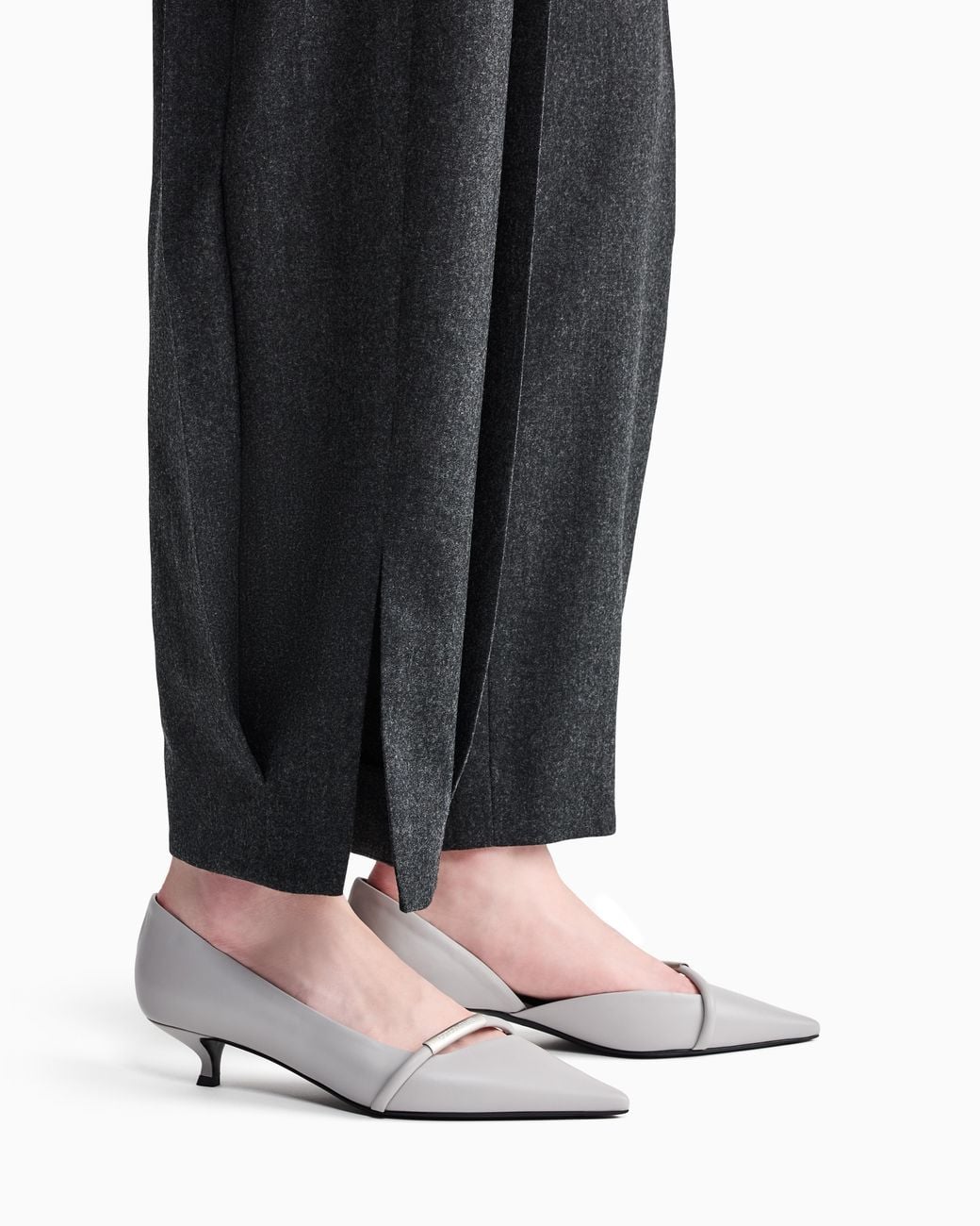 Giorgio Armani White Pointed Toe Leather Pumps With Strap And Low Heel
