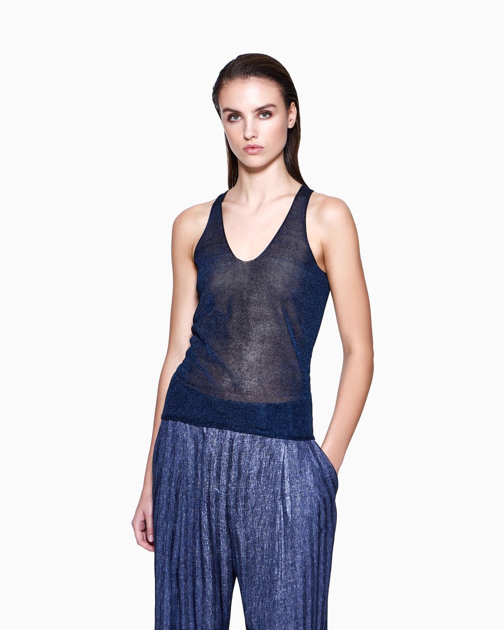 Giorgio Armani Blue Viscose Lurex Top
