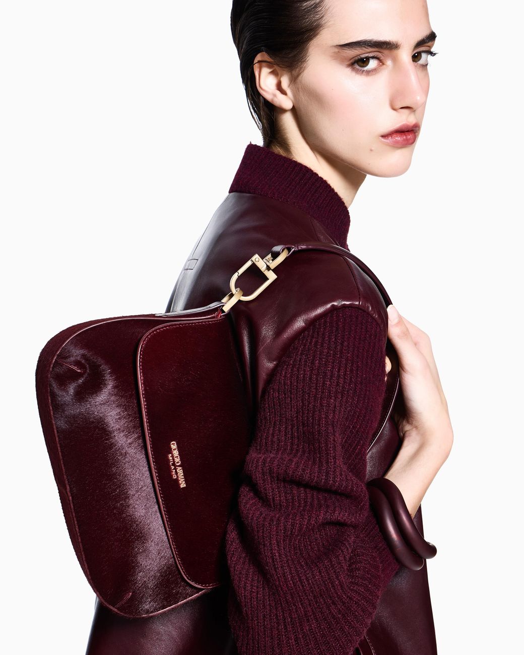 Giorgio Armani Purple Blouson Jacket Leather With Cashmere Knit Sleeves